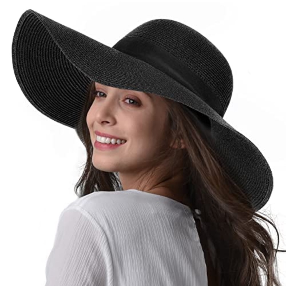 Women's Wide Brim White Summer Straw Sun Beach Hats for Beach UV Protection